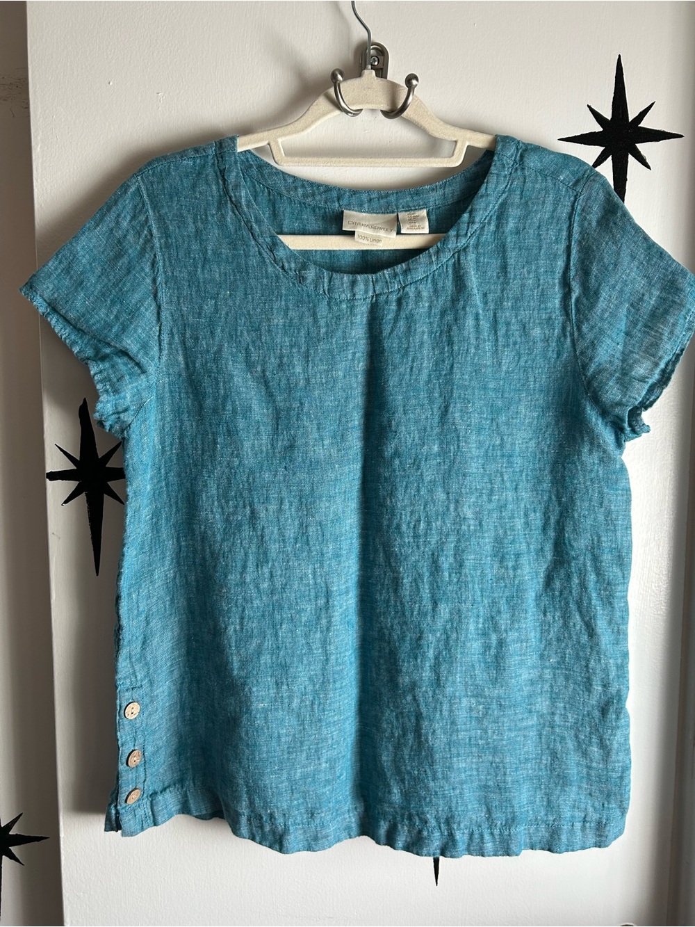 Cynthia Rowley Teal Linen Short Sleeve Top